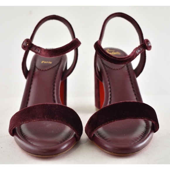 Christian Louboutin Miss Jane Sandal 85 Burgundy Red Ankle Strap Block Heel 38 - Picture 6 of 13